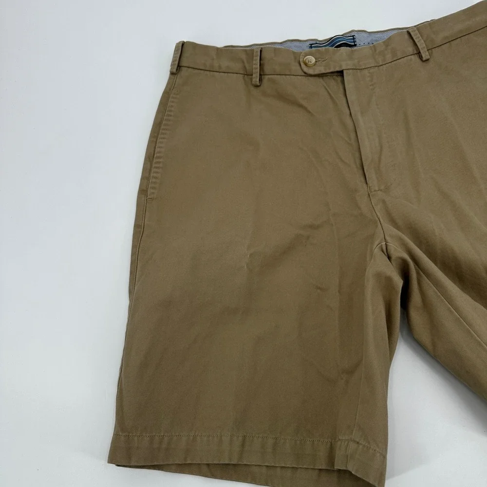 Peter Millar Mens Khaki Pima Cotton Flat Front Chino Shorts Size 35 Tan RN100308